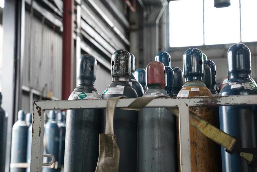 Carbon dioxide cylinders stored in a facility