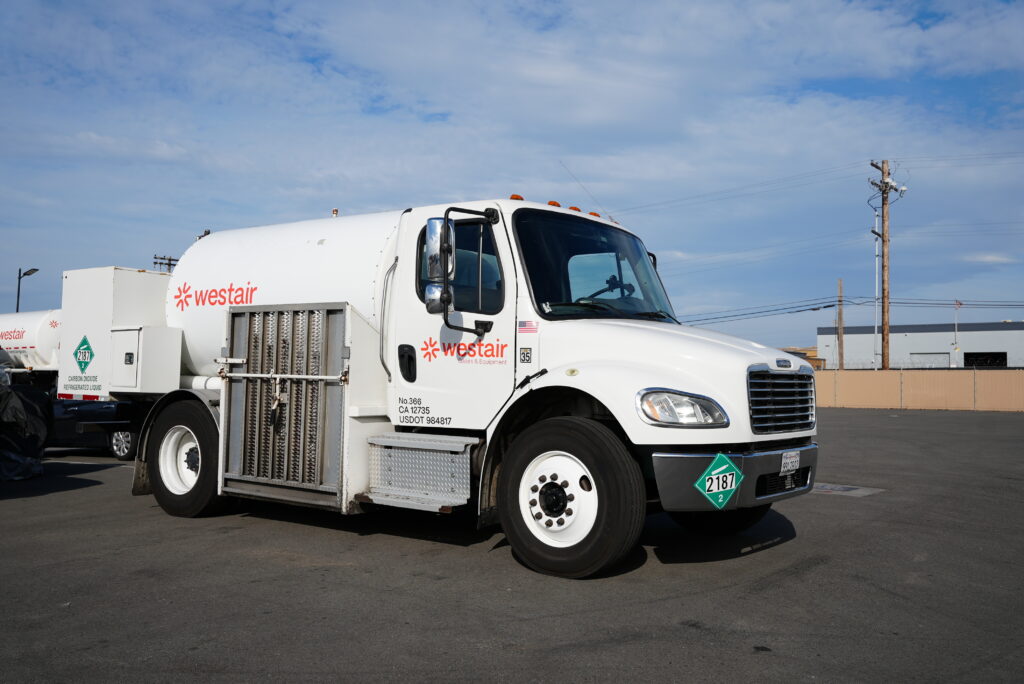 Liquid CO₂ delivery truck used for industrial gas applications