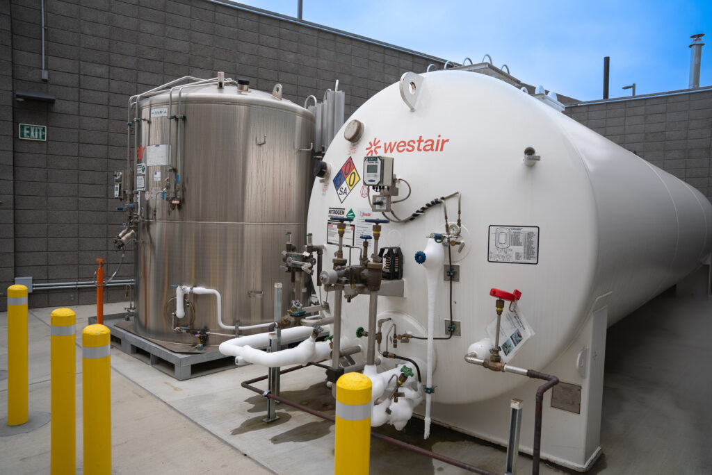WestAir bulk liquid nitrogen and CO2 storage tanks at a facility